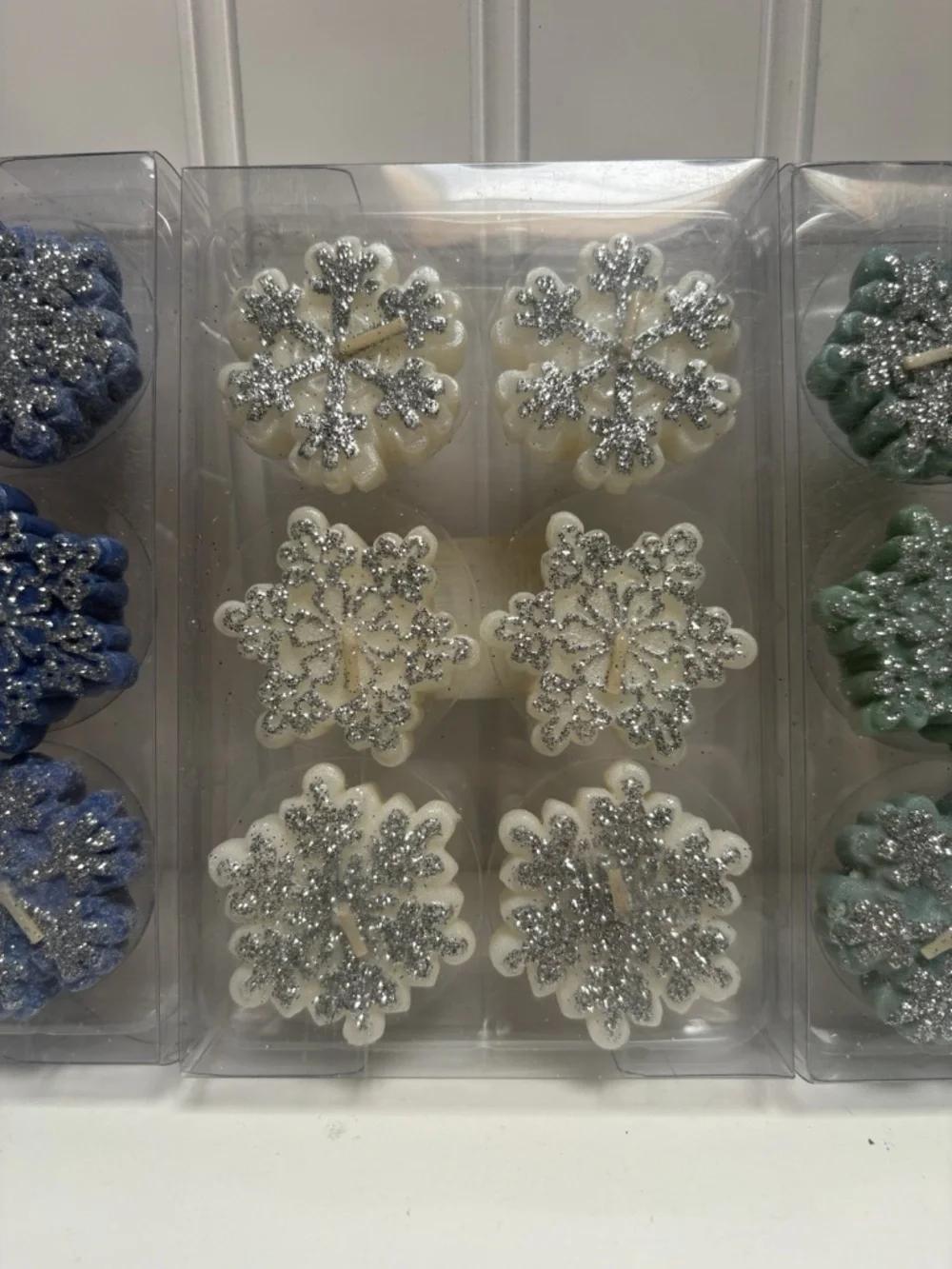 Vintage Y2K Set Santa's Workbench 18 Floating Candles Blue Green Snowflake New